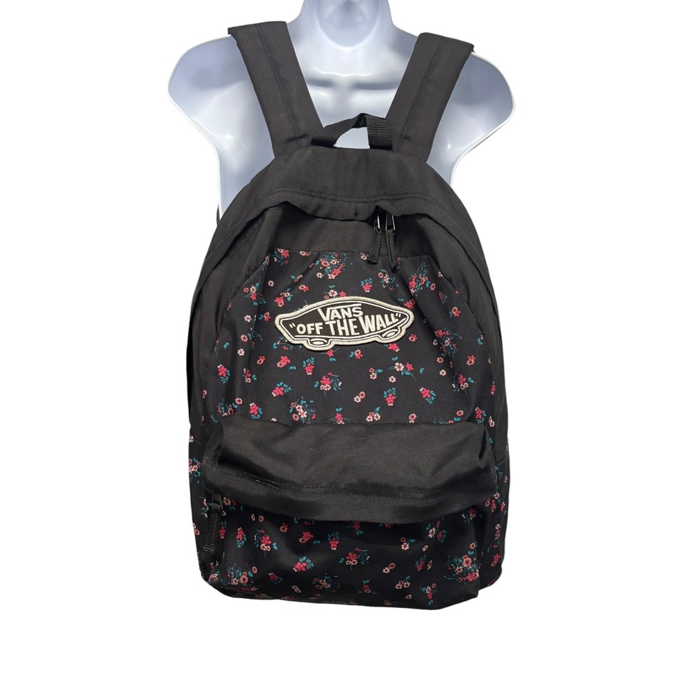 Vans Off The Wall Black Floral Ditsy Print Realm Backpack Skater School Bag
